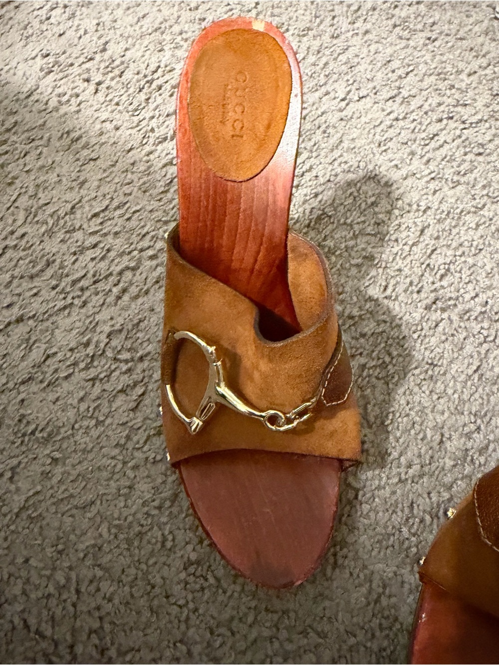 Women’s Gucci Brown Suede Horsebit Mule Sandals with Gold Hardware - Picture 8 of 10